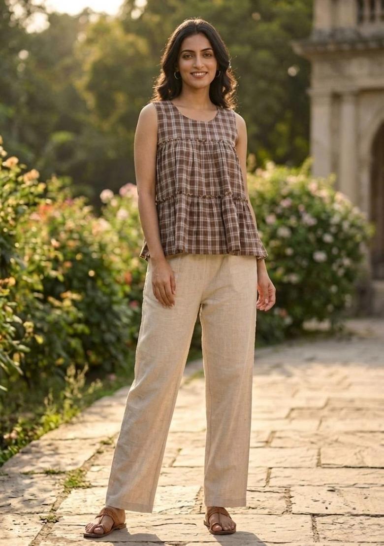 Chocolate Printed Linen Co Ords Sets - Indya