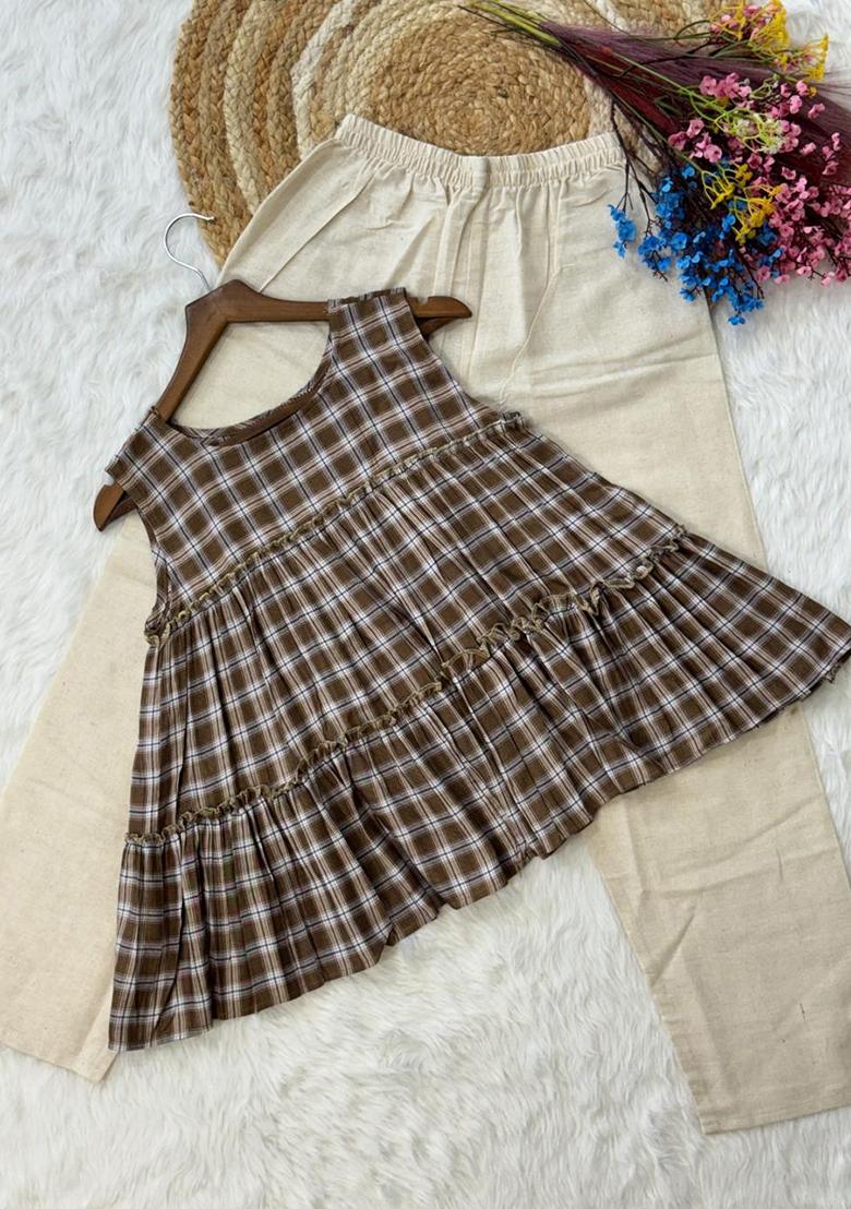 Chocolate Printed Linen Co Ords Sets - Indya