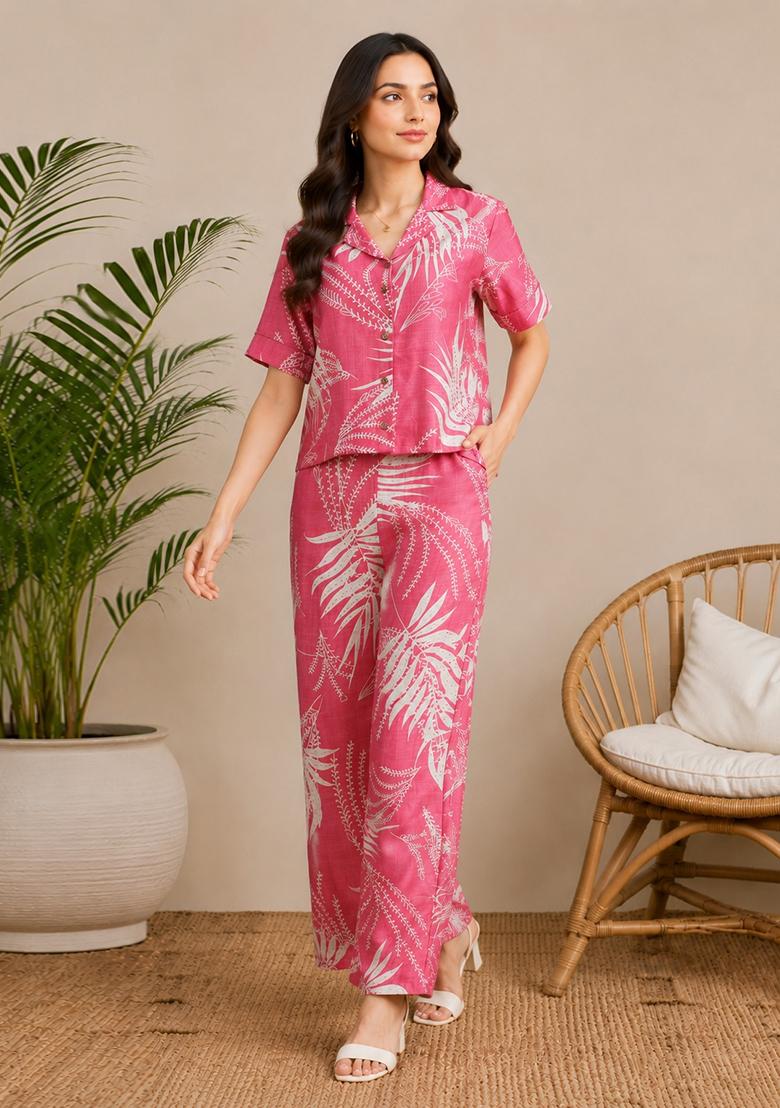 Pink Printed Viscose Co Ords Sets - Indya