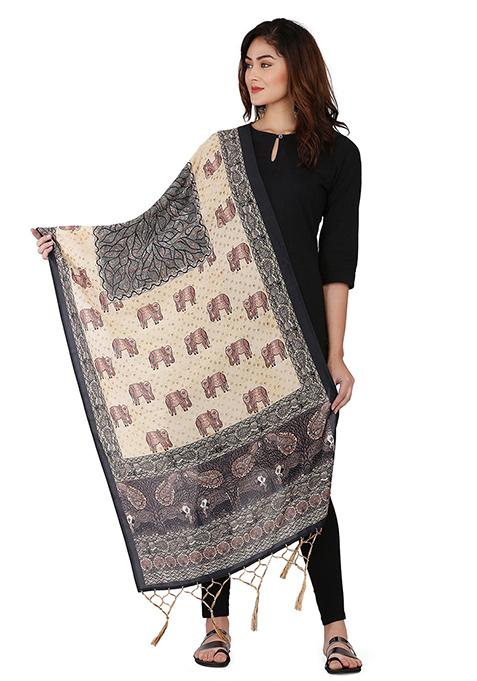 Beige Printed Abstract Print Cotton Dupatta