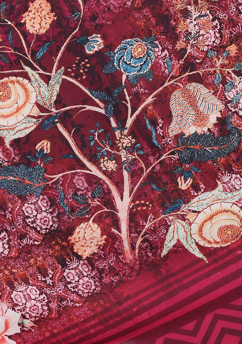 Dark Pink Printed Abstract Print Cotton Dupatta - Indya