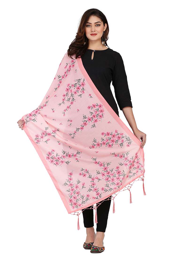 Pink Printed Abstract Print Cotton Dupatta - Indya