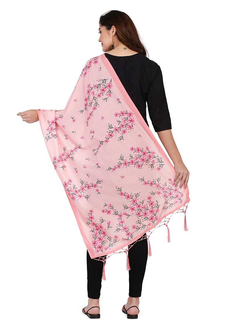 Pink Printed Abstract Print Cotton Dupatta - Indya