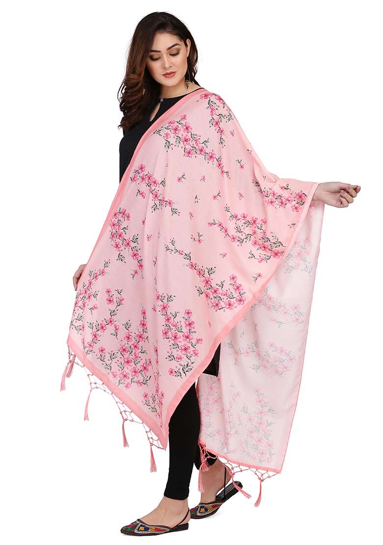 Pink Printed Abstract Print Cotton Dupatta - Indya