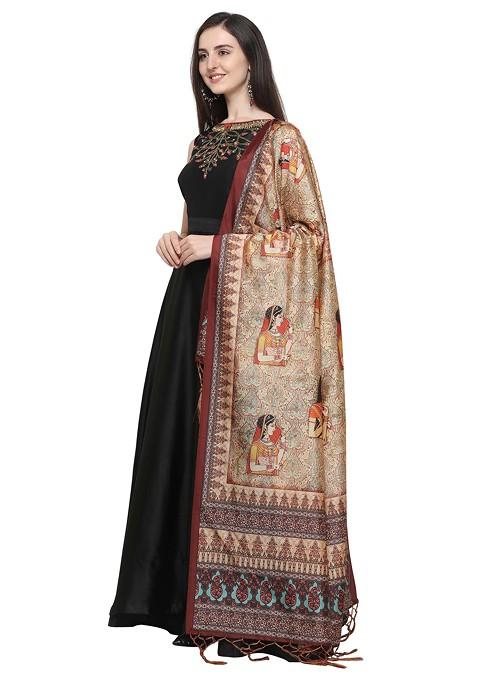 Multicolour Printed Assam Silk Dupatta