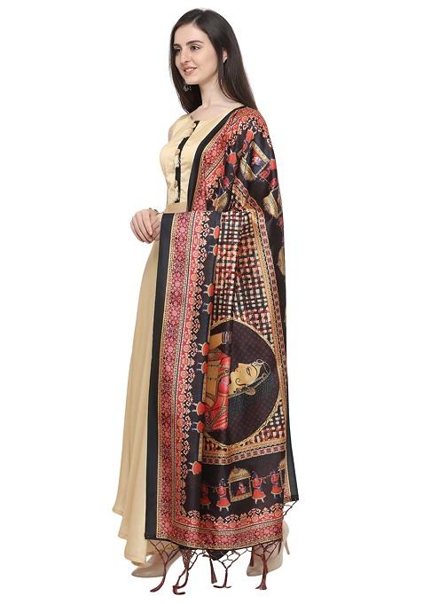 Multicolour Printed Assam Silk Dupatta