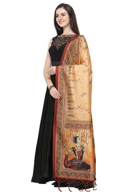 Multicolour Printed Assam Silk Dupatta