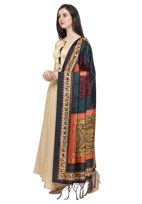 Multicolour Printed Assam Silk Dupatta