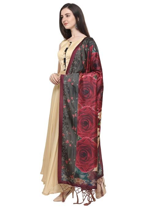 Multicolour Printed Assam Silk Dupatta