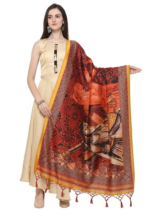 Multicolour Printed Assam Silk Dupatta