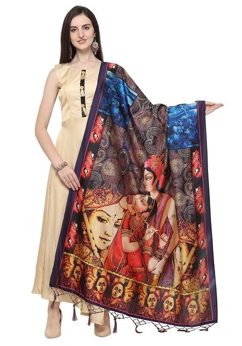 Multicolour Printed Assam Silk Dupatta