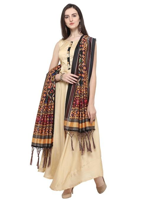 Multicolour Printed Assam Silk Dupatta