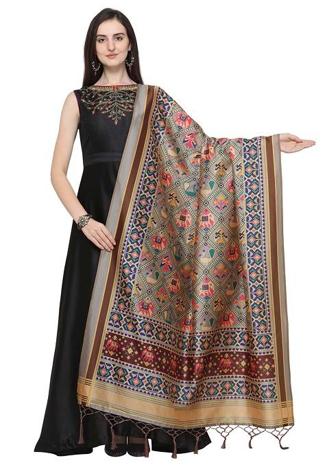 Multicolour Printed Assam Silk Dupatta