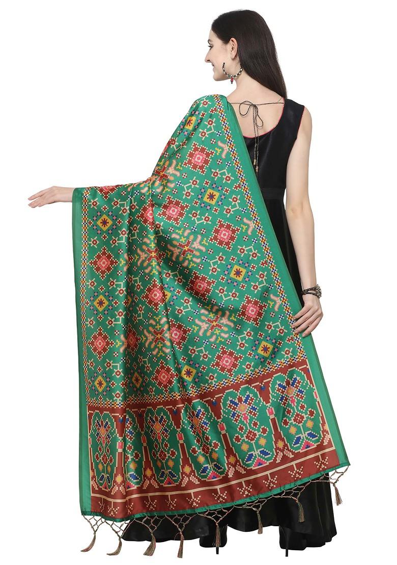 Multicolour Printed Assam Silk Dupatta - Indya