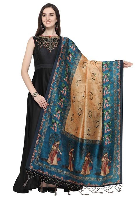 Multicolour Printed Assam Silk Dupatta