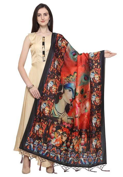 Multicolour Printed Silk Dupatta