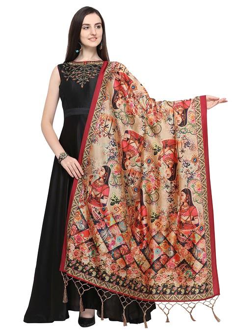 Multicolour Printed Assam Silk Dupatta