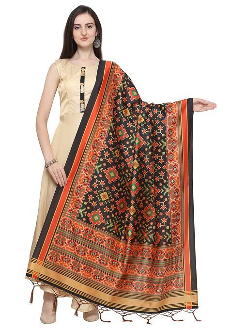 Multicolour Printed Assam Silk Dupatta