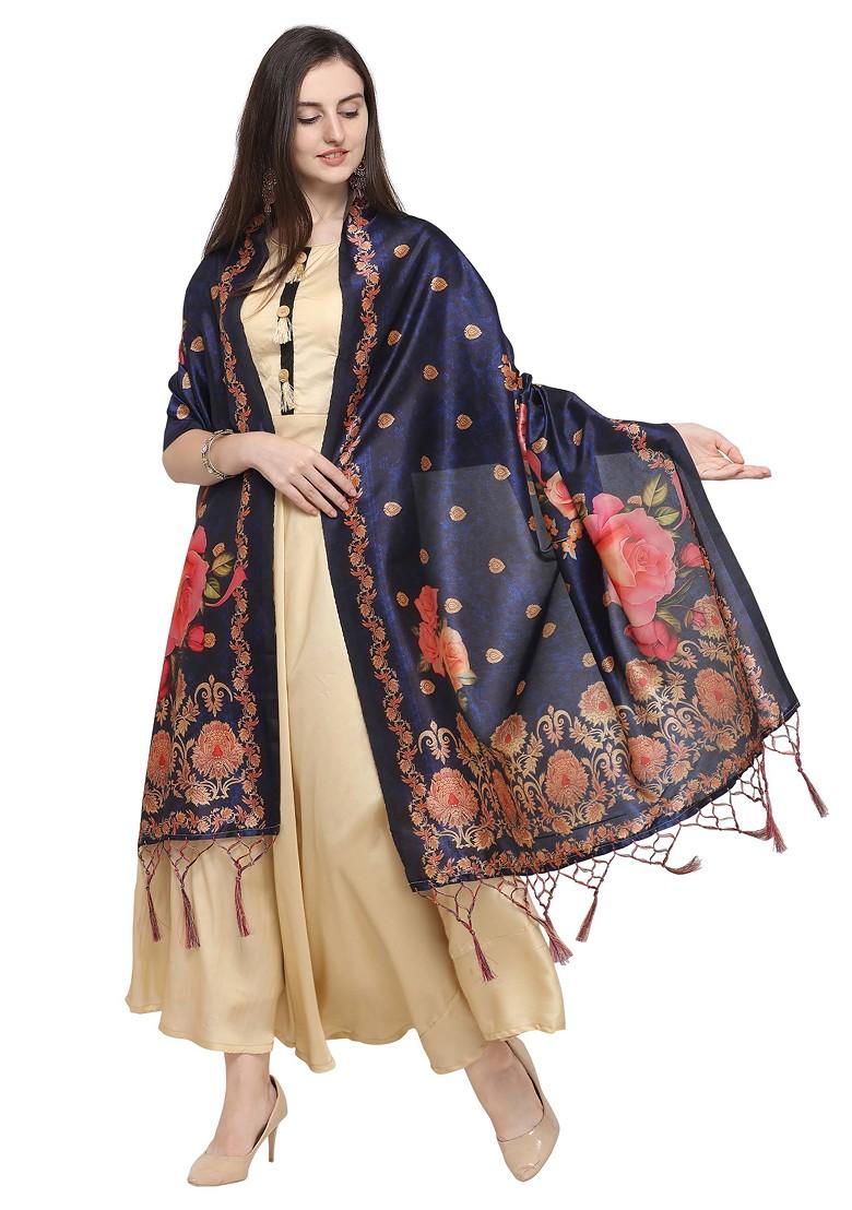 Multicolour Printed Assam Silk Dupatta - Indya