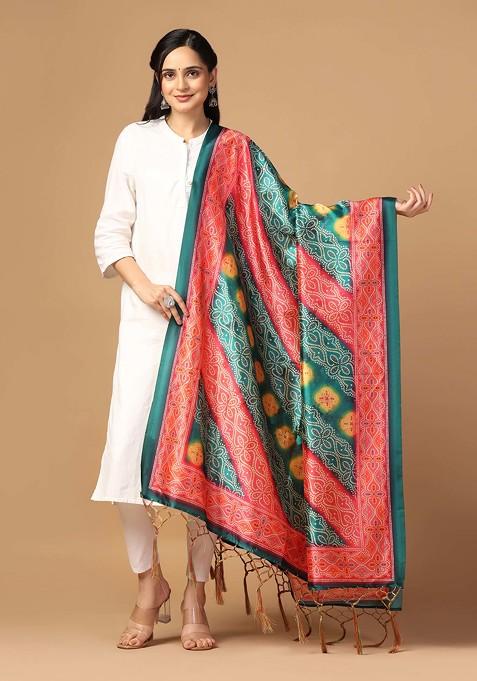 Multicolour Printed Assam Silk Dupatta