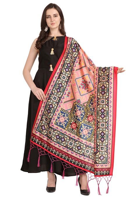 Multicolour Printed Silk Dupatta