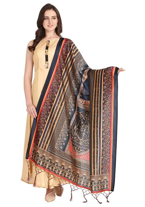 Multicolour Printed Assam Silk Dupatta