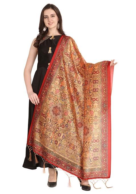 Multicolour Printed Assam Silk Dupatta