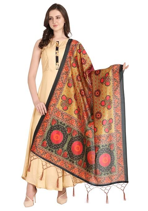 Multicolour Printed Assam Silk Dupatta