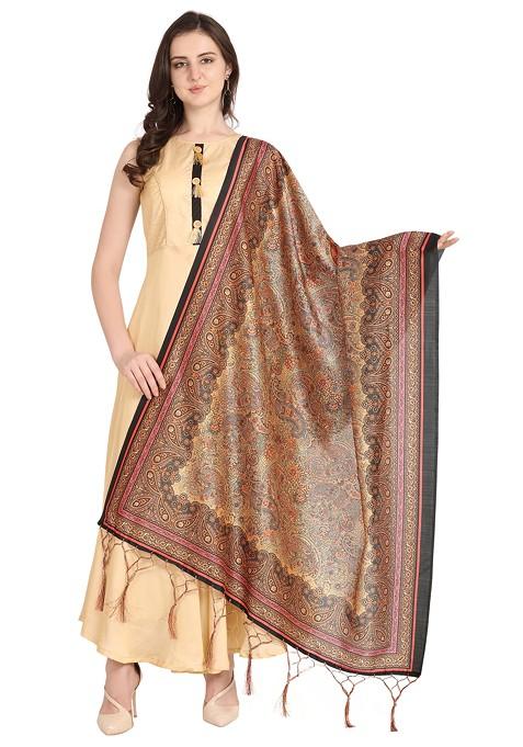 Multicolour Printed Assam Silk Dupatta