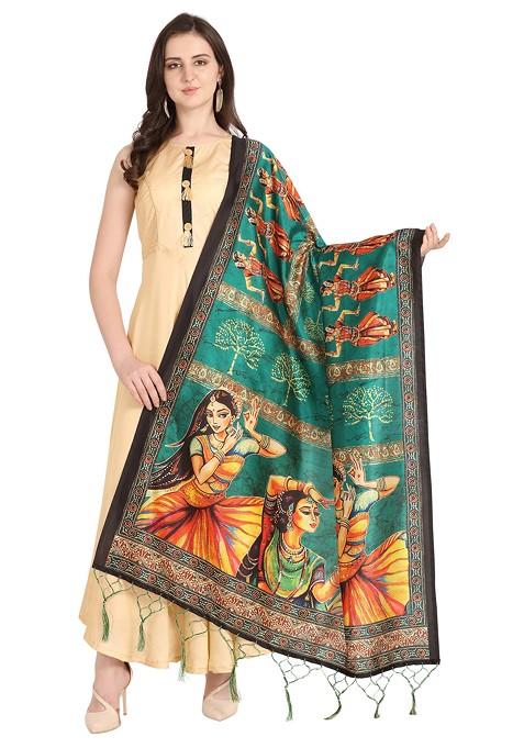 Multicolour Printed Silk Dupatta