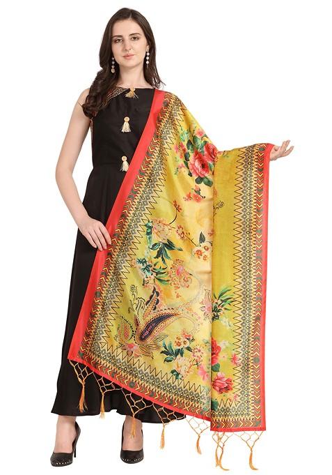 Multicolour Printed Assam Silk Dupatta