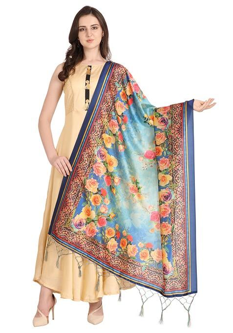 Multicolour Printed Assam Silk Dupatta