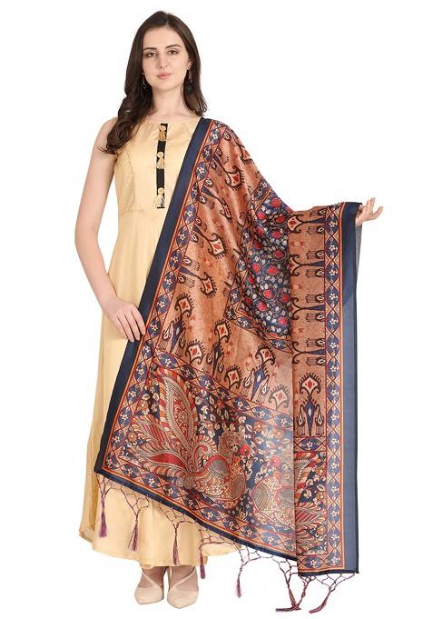 Multicolour Printed Assam Silk Dupatta