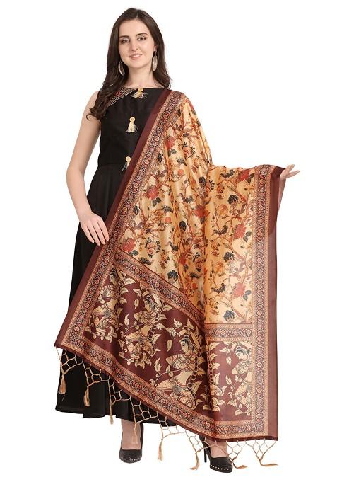 Multicolour Printed Assam Silk Dupatta