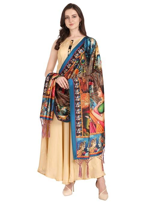 Multicolour Printed Assam Silk Dupatta