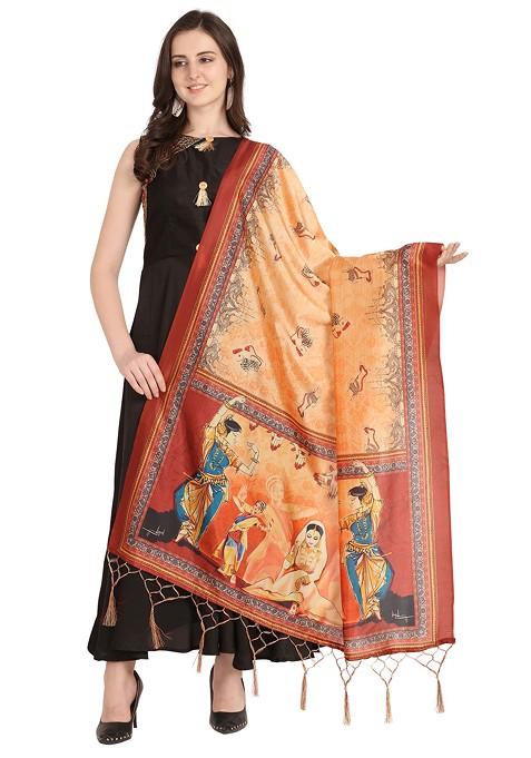 Multicolour Printed Silk Dupatta