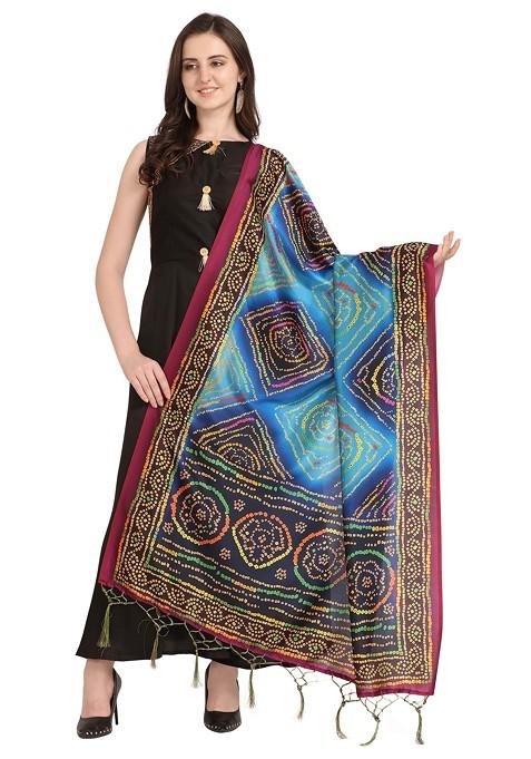 Multicolour Printed Assam Silk Dupatta