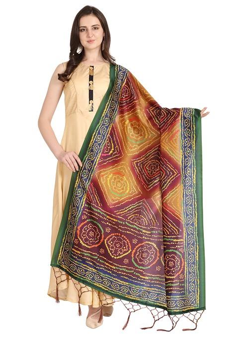 Multicolour Printed Assam Silk Dupatta