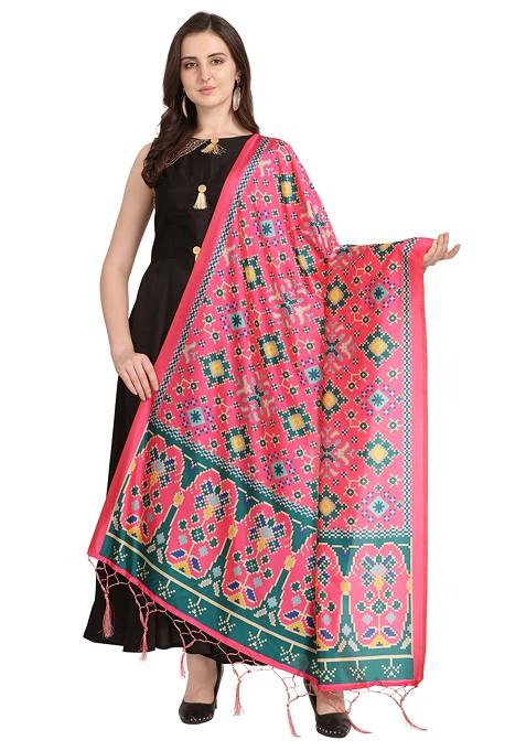 Multicolour Printed Assam Silk Dupatta