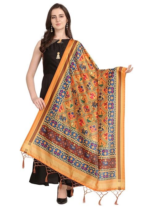 Multicolour Printed Silk Dupatta