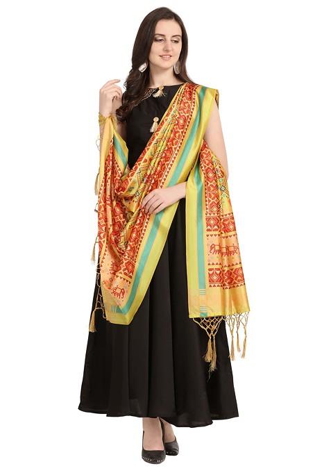 Multicolour Printed Assam Silk Dupatta