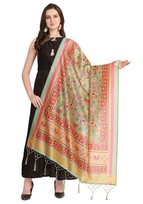 Multicolour Printed Assam Silk Dupatta