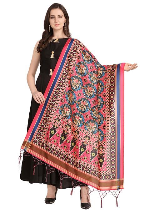 Multicolour Printed Assam Silk Dupatta