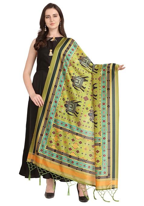 Multicolour Printed Assam Silk Dupatta