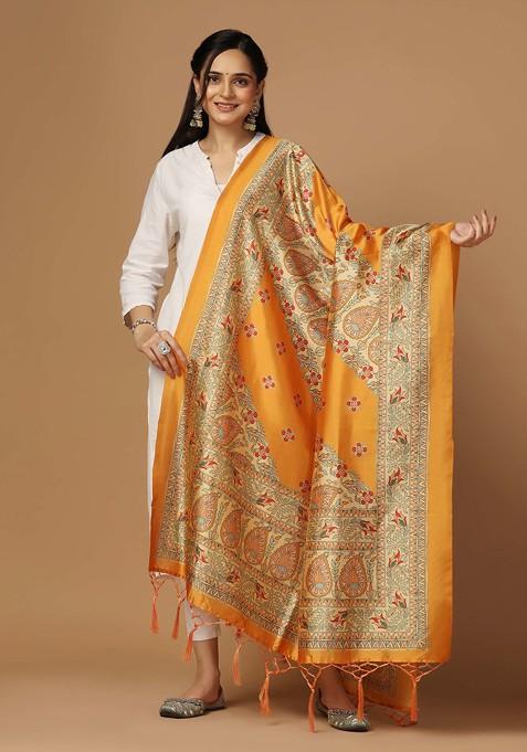 Multicolour Printed Assam Silk Dupatta