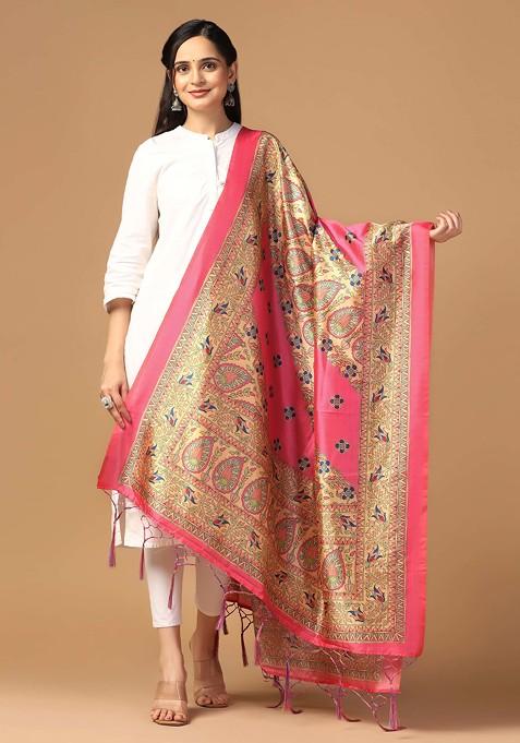 Multicolour Printed Assam Silk Dupatta