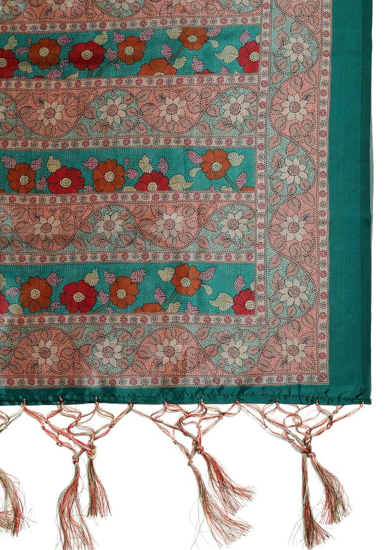 Multicolour Printed Assam Silk Dupatta - Indya
