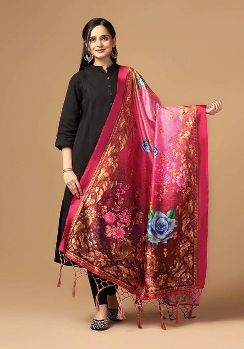 Multicolour Printed Assam Silk Dupatta