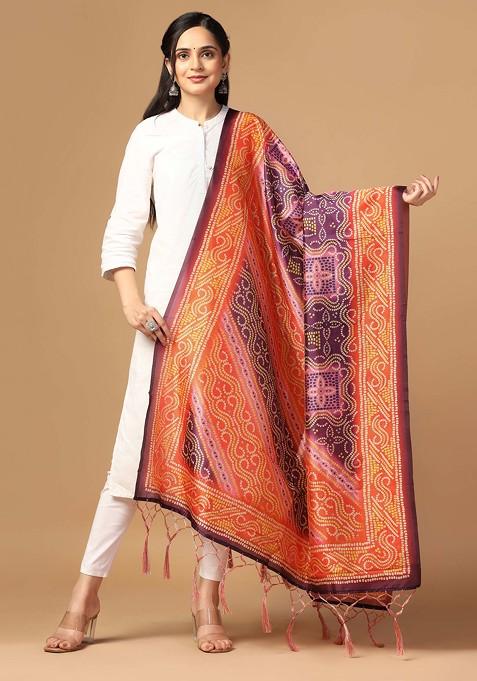 Multicolour Printed Assam Silk Dupatta