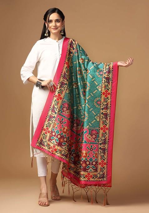 Multicolour Printed Assam Silk Dupatta